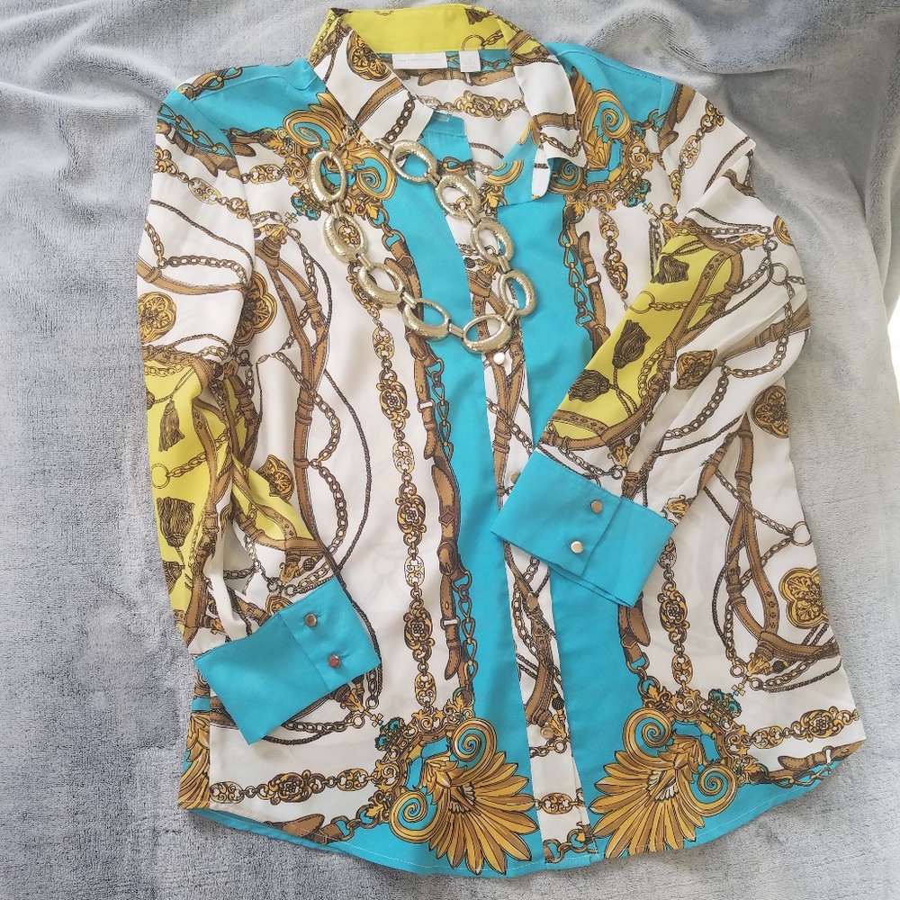 New York & Company Bold Pattern Button Down Shirt